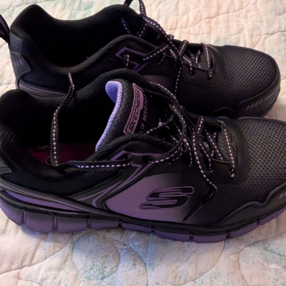 Skechers Women's Black/Purple Work Shoes, Slip Resistant, Safety Toe